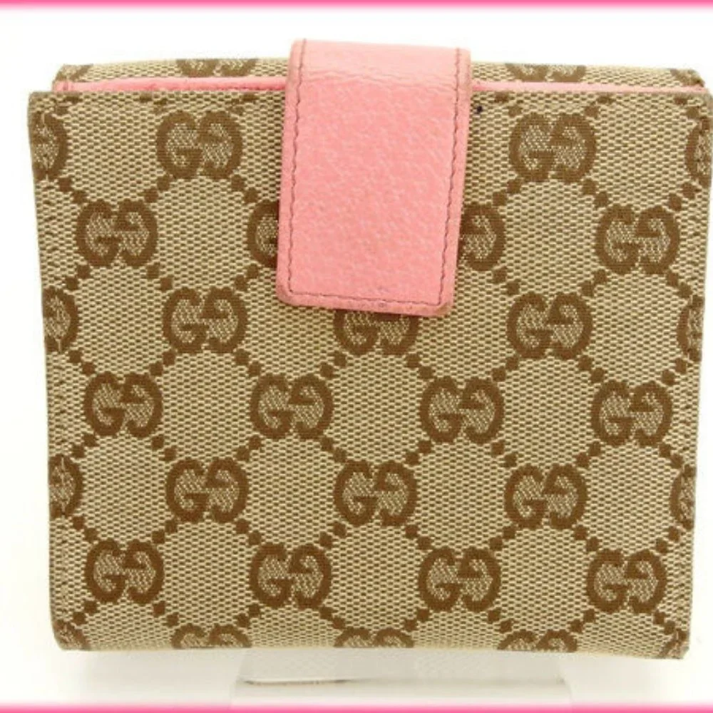 Gucci Wallet Purse Folding wallet GG Pink Beige Woman Authentic Used - Picture 2 of 5